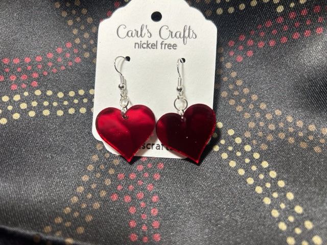 Red Mirror Heart Dangles