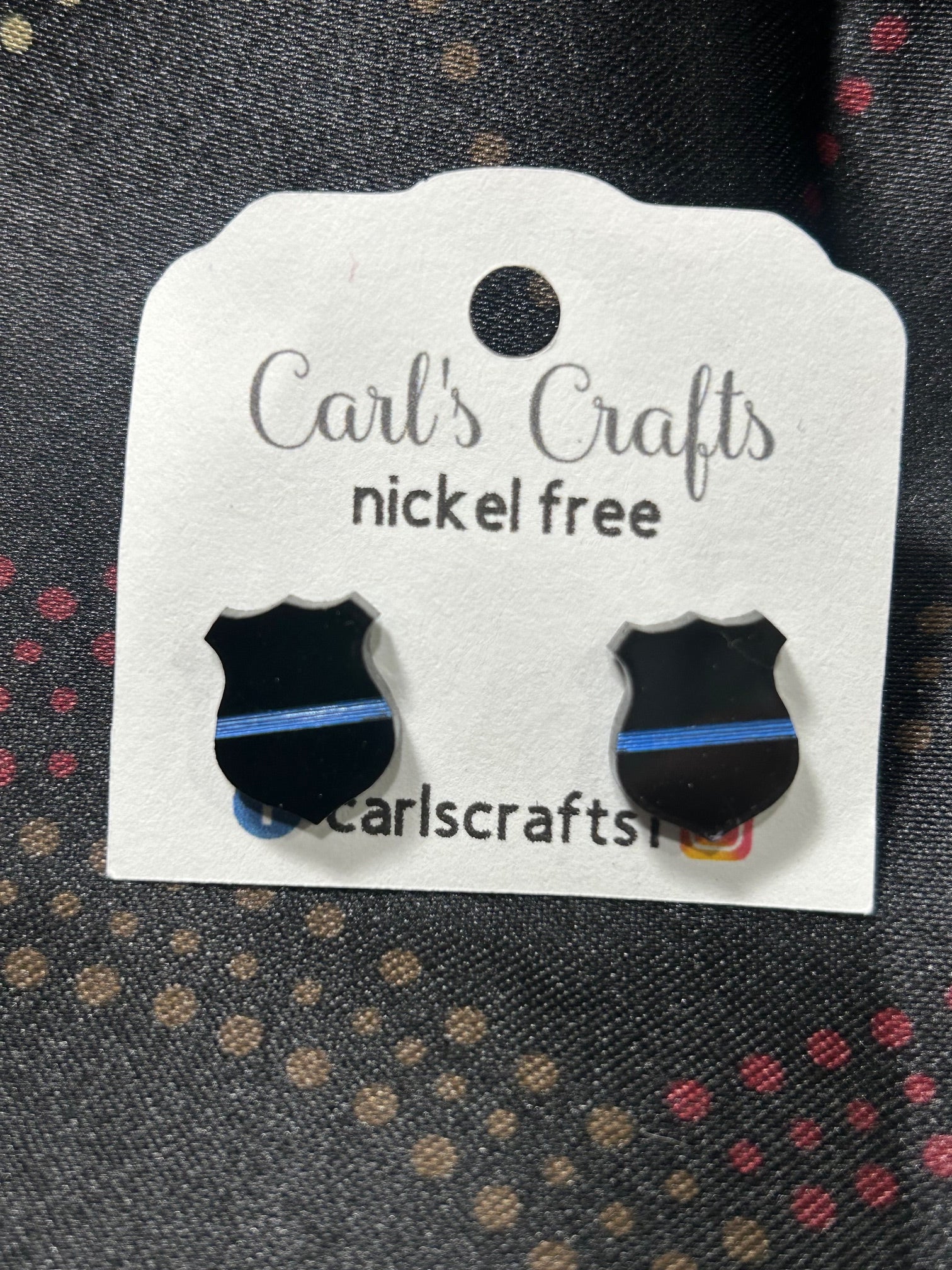 police badge blue line studs