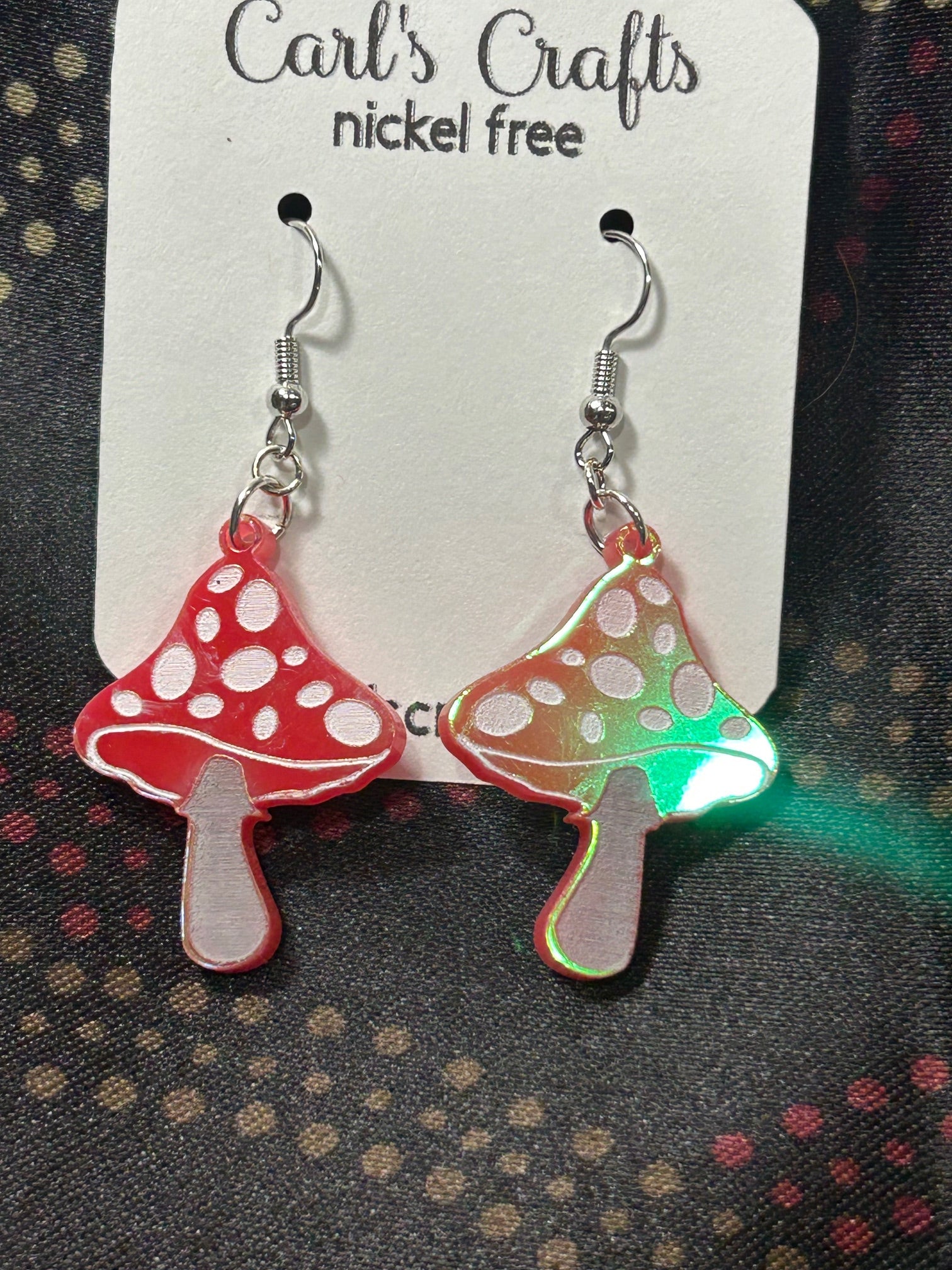 Mushroom red iridescent dangles