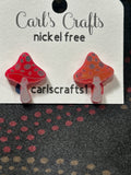 Mushroom red iridescent stud earrings