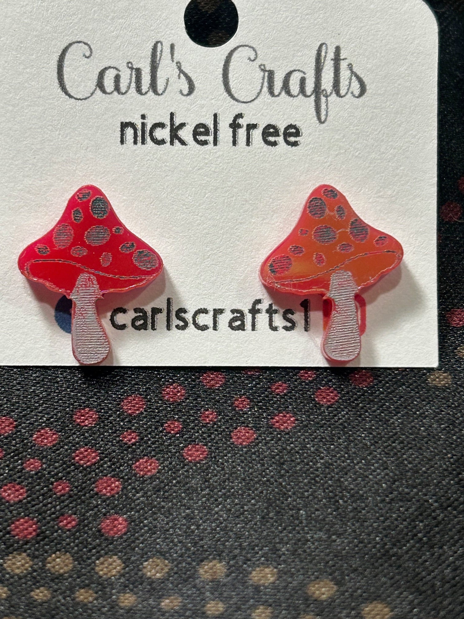 Mushroom red iridescent stud earrings